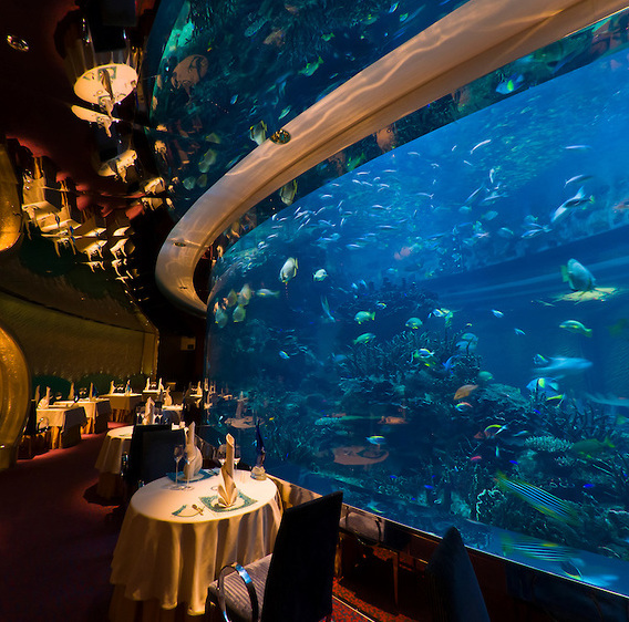 The underwater themed Al Mahara Restaurant in the Burj al Arab Hotel, Dubai, United Arab Emirates